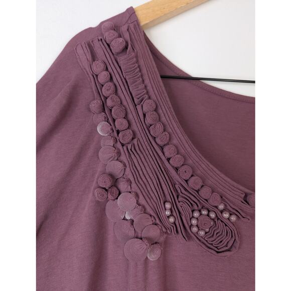 Garnet Hill Dark Mauve Asymmetrical Detailed Neckline Dress - Picture 4 of 7